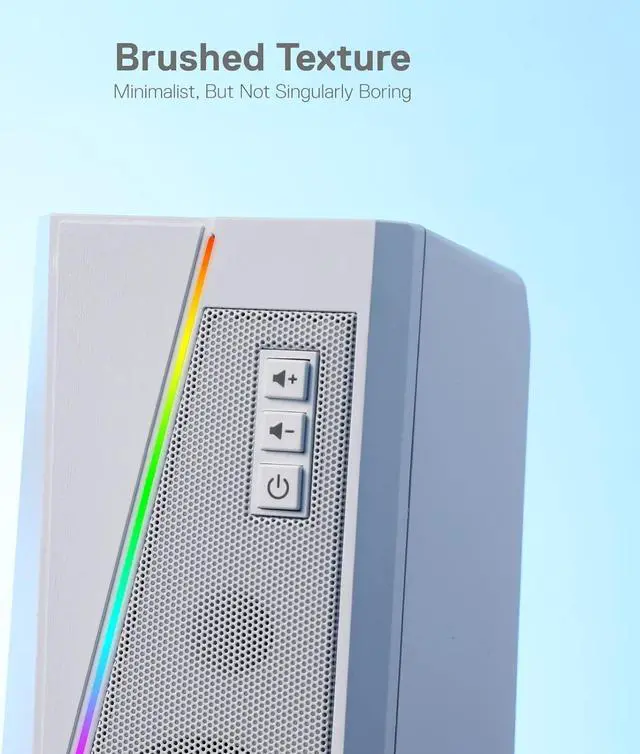 Alt view image 6 of 7 - GS520 RGB Desktop Speakers, 2.0 Channel PC Computer Stereo Speaker with 6 Colorful LED Modes, Enhanced Sound and Easy-Access Volume Control, USB Powered w/ 3.5mm Cable, White