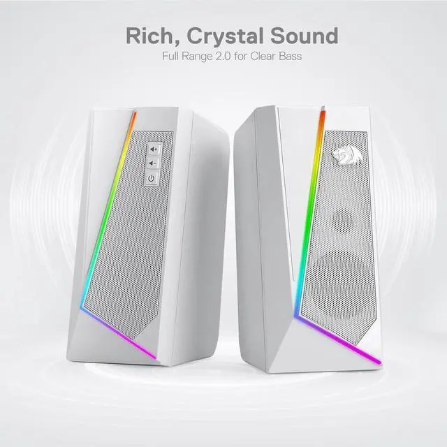 Alt view image 3 of 7 - GS520 RGB Desktop Speakers, 2.0 Channel PC Computer Stereo Speaker with 6 Colorful LED Modes, Enhanced Sound and Easy-Access Volume Control, USB Powered w/ 3.5mm Cable, White