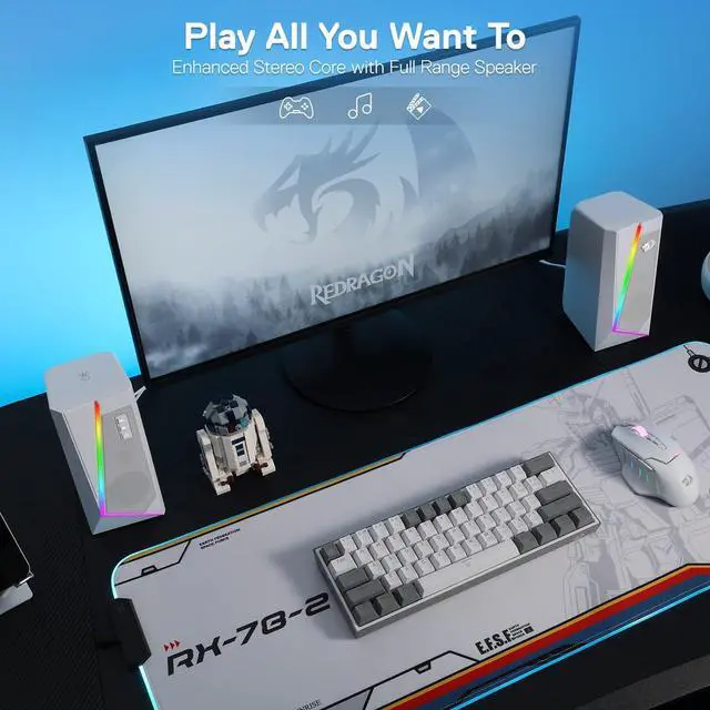 Alt view image 5 of 7 - GS520 RGB Desktop Speakers, 2.0 Channel PC Computer Stereo Speaker with 6 Colorful LED Modes, Enhanced Sound and Easy-Access Volume Control, USB Powered w/ 3.5mm Cable, White