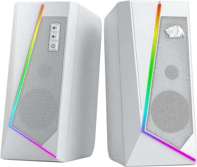 Main image of GS520 RGB Desktop Speakers, 2.0 Channel PC Computer Stereo Speaker with 6 Colorful LED Modes, Enhanced Sound and Easy-Access Volume Control, USB Powered w/ 3.5mm Cable, White