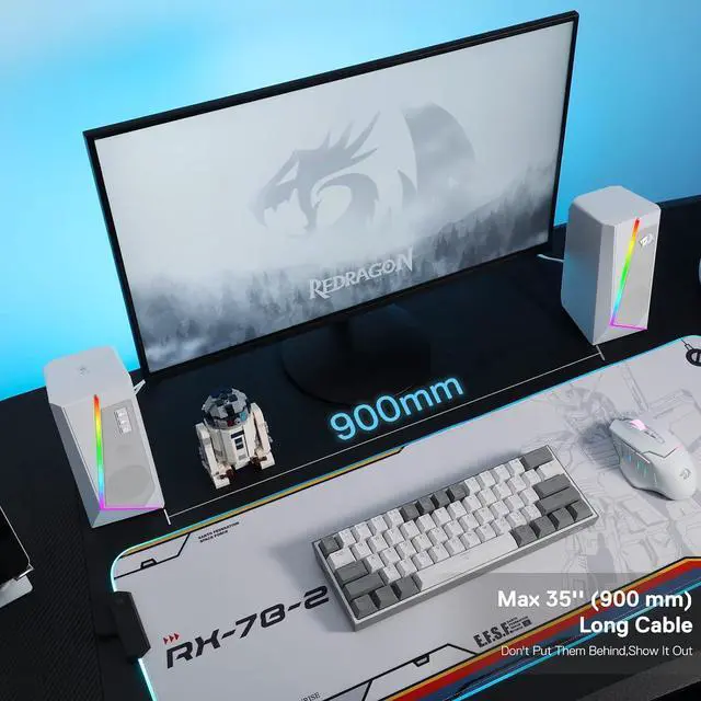 Alt view image 7 of 7 - GS520 RGB Desktop Speakers, 2.0 Channel PC Computer Stereo Speaker with 6 Colorful LED Modes, Enhanced Sound and Easy-Access Volume Control, USB Powered w/ 3.5mm Cable, White