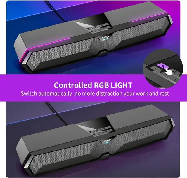 Alt view image 4 of 7 - MG300 Computer Sound Bar: Loud Speakers with Deep Bass - Switch RGB Built-in Microphone for Gaming Speakers Wireless Bluetooth 5.3 & USB Adapter PC Sound Bar for Desktop
