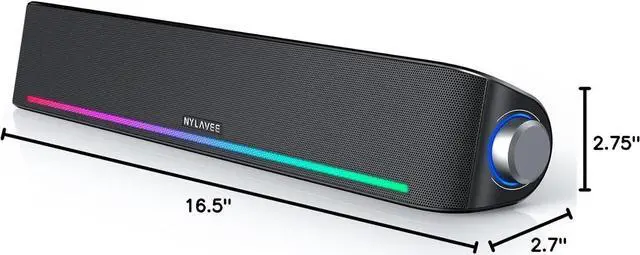 Alt view image 6 of 6 - Computer Speakers, Hi-Fi Sound Quality Computer Sound Bar, Bluetooth 5.0 & 3.5mm Wired PC Speakers with 4 Dynamic Lighting Modes, USB Powered Speakers for PC, Desktop, Laptops, Phones, Monitors, Xbox