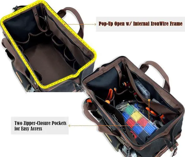 Alt view image 3 of 7 - 32-Pockets Waxed Canvas tool bag, Heavy-Duty Electrician tool bag, HVAC tool bag, Tool bag organizer, 16" Tools bag carrier, Tool bags for electricians, Tool bags for men