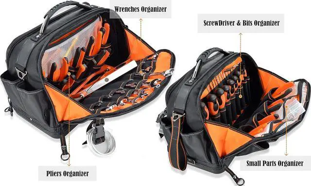 Alt view image 4 of 7 - 42-Pockets Tool bags for men, HVAC tool bag, Tool bag organizer, Electrician tool bag, Tools bag, Tool tote bag,Tool tote, Waterproof tool bag, Tool bags for electricians