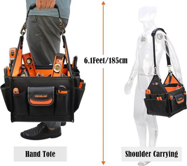 Alt view image 6 of 7 - 40-Pockets Tool tote, 25L Tote tool bag, Tech tool bag, Electrical tool bag, Open top tool bag, Electrician tool bag, Tool tote with handle, Maintenance tool bag, Tool bags for electricians