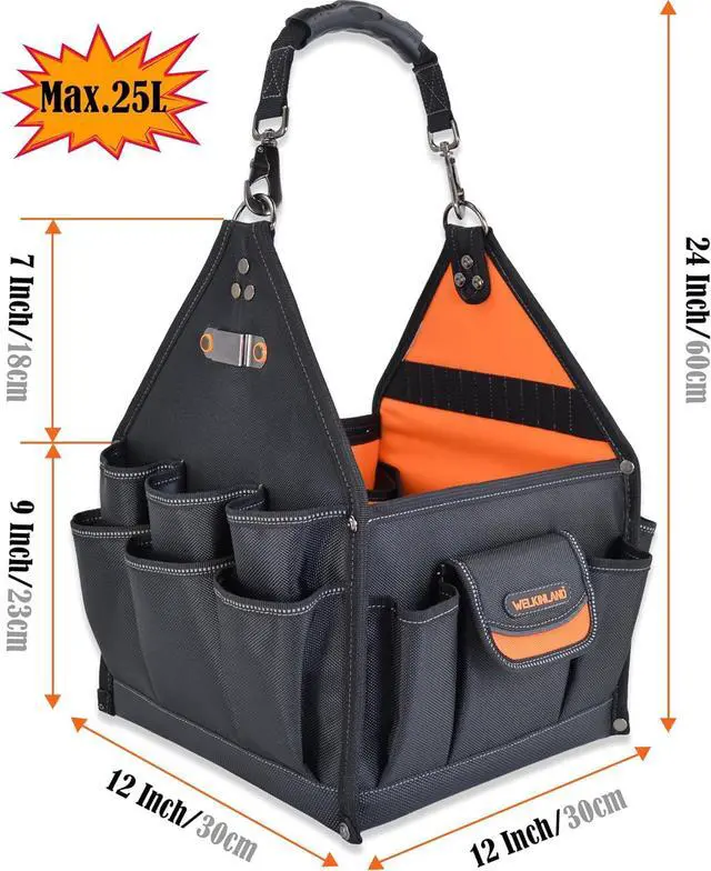 Alt view image 5 of 7 - 40-Pockets Tool tote, 25L Tote tool bag, Tech tool bag, Electrical tool bag, Open top tool bag, Electrician tool bag, Tool tote with handle, Maintenance tool bag, Tool bags for electricians