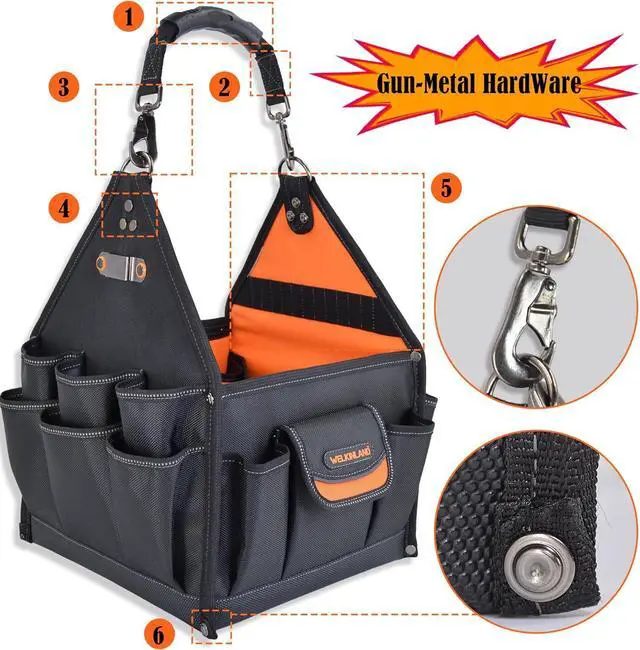 Alt view image 3 of 7 - 40-Pockets Tool tote, 25L Tote tool bag, Tech tool bag, Electrical tool bag, Open top tool bag, Electrician tool bag, Tool tote with handle, Maintenance tool bag, Tool bags for electricians