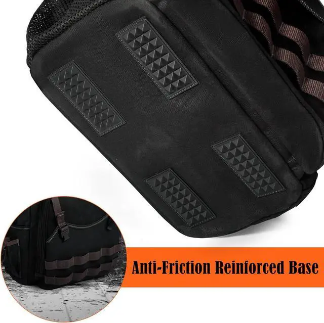 Alt view image 4 of 6 - 88-Pockets Waxed- Canvas Tool Backpack,Heavy-Duty electrician tool backpack,Open-Top tool bag backpack,Technician tool backpack,HAVC tool backpack,Tool backpack for construction