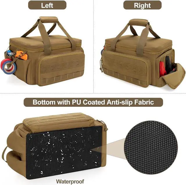 Alt view image 5 of 7 - 14-Inch Tool Bag with Anti-friction Bottom, Hand Tool Storage Organizer Bag for Men, Tactical Bag, Electrician Tool Bag, Multi-purpose Work Tote Bag for Repairman, Carpenters, Handyman, Khaki