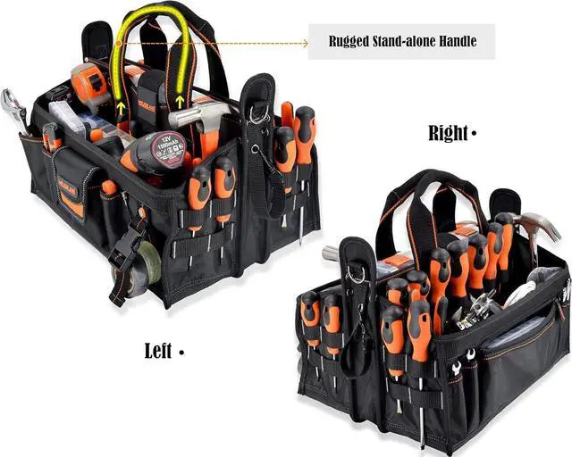 Alt view image 3 of 7 - 19-POCKETS Tool tote, Tool bag organizer, Electrician tool bag, HVAC tool bag, Tool caddy, Tool bags for electricians, Tool tote bag w/socket organizer tool boxes, Maintenance tool bag