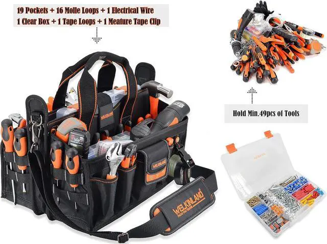 Alt view image 2 of 7 - 19-POCKETS Tool tote, Tool bag organizer, Electrician tool bag, HVAC tool bag, Tool caddy, Tool bags for electricians, Tool tote bag w/socket organizer tool boxes, Maintenance tool bag
