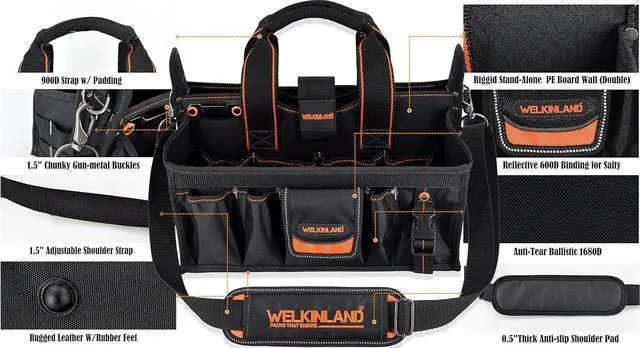 Alt view image 6 of 7 - 19-POCKETS Tool tote, Tool bag organizer, Electrician tool bag, HVAC tool bag, Tool caddy, Tool bags for electricians, Tool tote bag w/socket organizer tool boxes, Maintenance tool bag