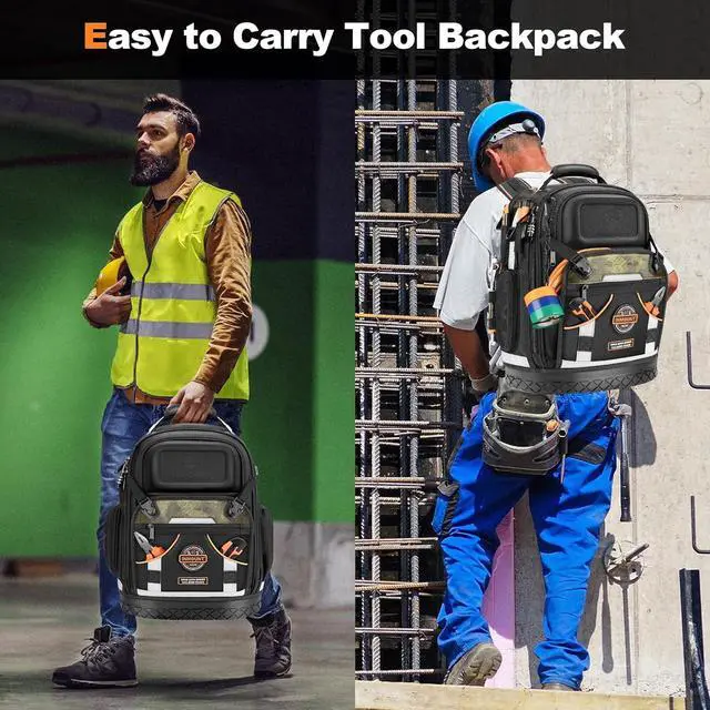 Alt view image 7 of 7 - Tool Backpack Bag, Electrician Tool Bag 78-Pockets & Loops Tools Bag HVAC Tool Bags for Men, Heavy Duty Storage Construction tools Backpack With Molded Reinforcement Base and Combination Lock