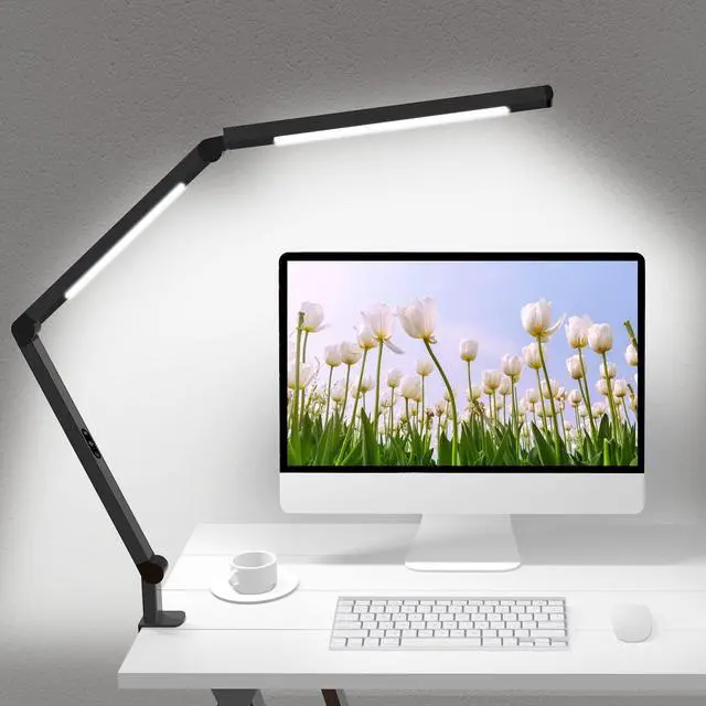 Main image of LED Desk Lamp with Clamp, Architect Desk Lamp with Dual Light and Adjustable Swing Arm, Clip-on Eye-Care 4 CCT Modes & 5 Brightness Levels Table Light Modern Desk Light for Home OfficeBlack