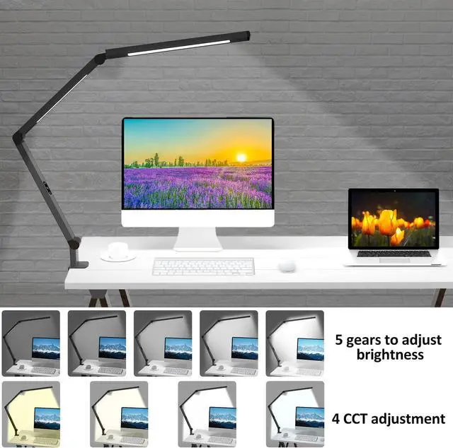 Alt view image 4 of 6 - LED Desk Lamp with Clamp, Architect Desk Lamp with Dual Light and Adjustable Swing Arm, Clip-on Eye-Care 4 CCT Modes & 5 Brightness Levels Table Light Modern Desk Light for Home OfficeBlack