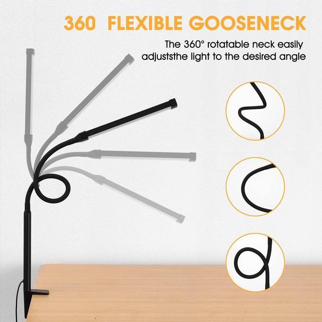 Alt view image 3 of 6 - LED Desk lamp with Clamp, Eye-Caring Clip on Lights for Home Office, 3 Modes 10 Brightness, Long Flexible Gooseneck,Metal, Swing Arm Architect Task Table Lamps with USB Adapter, Black