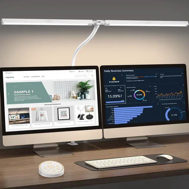Main image of Led Desk Lamp for Office Home - Eye Caring Architect lamp with Clamp,Dual Screen Computer Monitor Gooseneck Smart Light: 24W 5 Color Flexible Adjustable Lighting Table Lamp for Study White