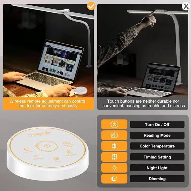 Alt view image 6 of 6 - Led Desk Lamp for Office Home - Eye Caring Architect lamp with Clamp,Dual Screen Computer Monitor Gooseneck Smart Light: 24W 5 Color Flexible Adjustable Lighting Table Lamp for Study White