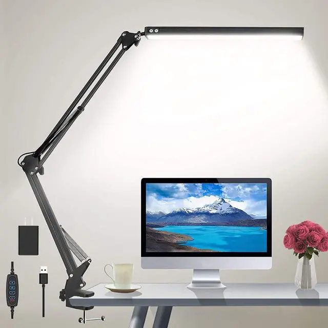 Main image of LED Desk Lamp for Home,Office,Reading,Adjustable Eye-Caring Desk Light with Clamp,Swing Arm Lamp Includes 3 Color Modes,10 Brightness Levels Table Lamps with Memory Function