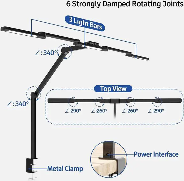 Alt view image 3 of 6 - Transformable LED Desk Lamp, 41.5" Large Architect Desk Lamp with Clamp, 3 Light Bars Desk Light for Home Office, 24W Auto Dimming Office Lighting Table Light for L Shaped Desk