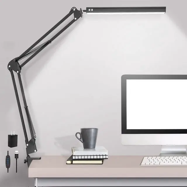 Main image of LED Desk Lamp,Adjustable Swing Arm Desk Lamp with Clamp,Dimmable Desk Light Eye-Care Table Light, Memory Function, 3 Color Modes, 10-Level Brightness Table Lamp for Home, Office, Study, Reading