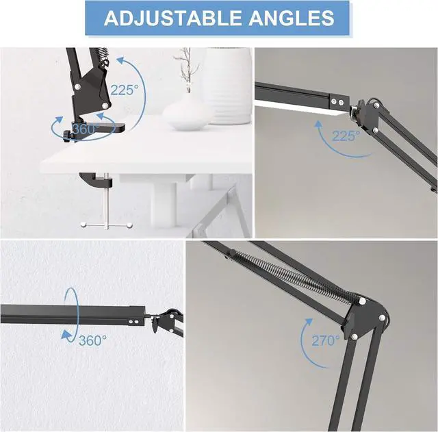 Alt view image 3 of 7 - LED Desk Lamp,Adjustable Swing Arm Desk Lamp with Clamp,Dimmable Desk Light Eye-Care Table Light, Memory Function, 3 Color Modes, 10-Level Brightness Table Lamp for Home, Office, Study, Reading