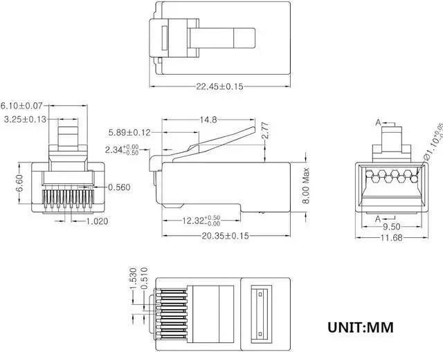 Alt view image 3 of 6 - Cat6 RJ45 Connectors,100-PACK Cat 6 Ends/Cat6 Connector/Cat6 RJ45 Modular Plugs(3-Prong Gold Plated 3),UTP Network Plug for Solid Strand Cable