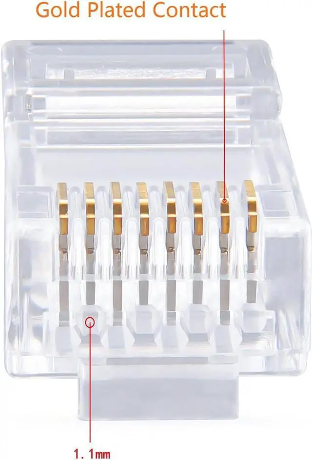 Alt view image 2 of 6 - Cat6 RJ45 Connectors,100-PACK Cat 6 Ends/Cat6 Connector/Cat6 RJ45 Modular Plugs(3-Prong Gold Plated 3),UTP Network Plug for Solid Strand Cable