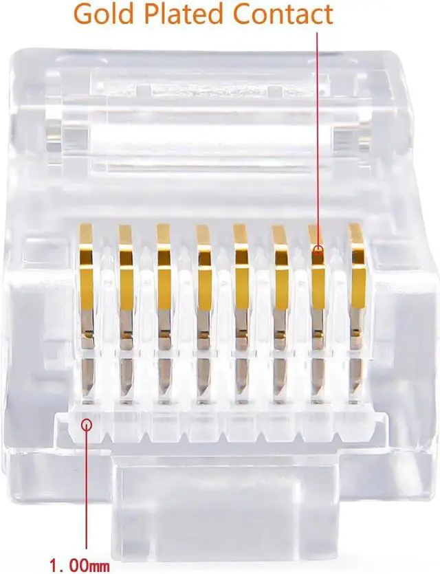 Alt view image 2 of 7 - Cat5e RJ45 Connectors,100-PACK Cat5 Ends/Cat 5 Connector/Cat 5e RJ45 Modular Plugs(3-Prong Gold Plated 15),UTP Network Plug for Solid Strand Cable