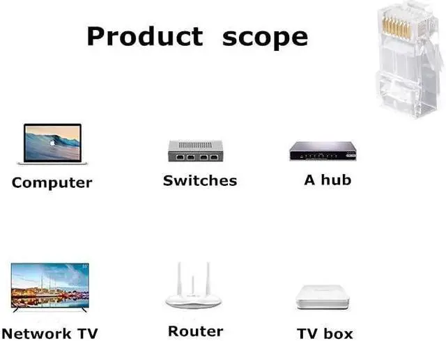 Alt view image 5 of 7 - Cat5e Pass Through RJ45 Connectors,100-PACK Cat5 Ends/Cat 5 Connector/Cat 5e RJ45 Modular Plugs(3-Prong Gold Plated 15),UTP Network Plug for Solid Strand Cable