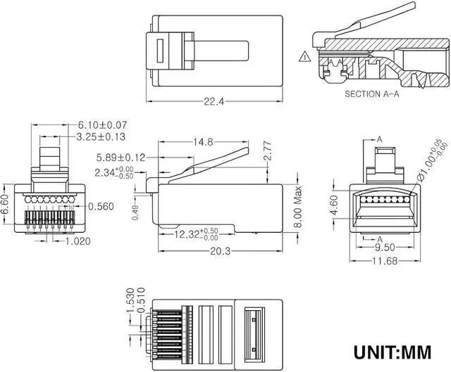 Alt view image 3 of 7 - Cat5e Pass Through RJ45 Connectors,100-PACK Cat5 Ends/Cat 5 Connector/Cat 5e RJ45 Modular Plugs(3-Prong Gold Plated 15),UTP Network Plug for Solid Strand Cable