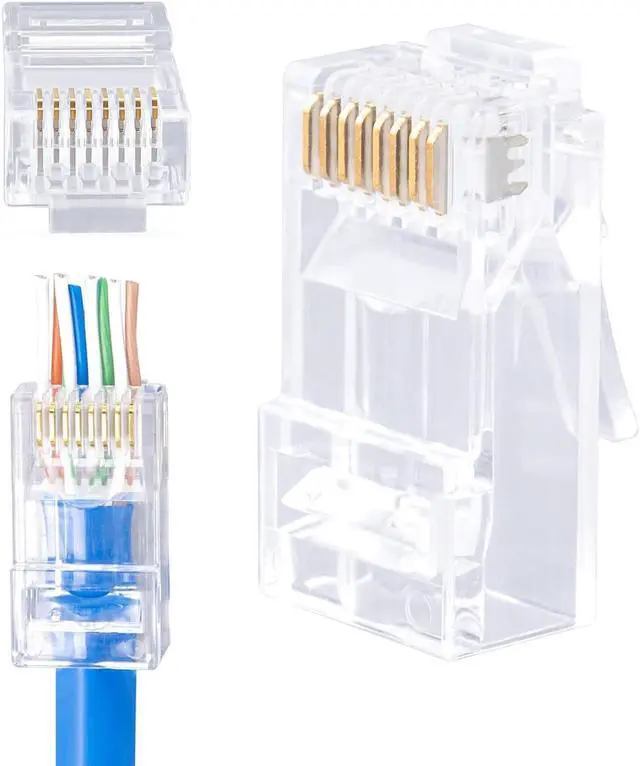 Main image of Cat6 Pass Through RJ45 Connectors,100-PACK Cat 6 Ends/Cat6 Connector/Cat6 RJ45 Modular Plugs(3-Prong Gold Plated 15),UTP Network Plug for Solid Strand Cable