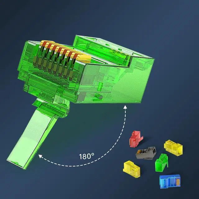 Alt view image 3 of 7 - 100-Pack RJ45 Cat6 Pass Through Connector, Assorted Colors, RJ45 Modular Plugs for Solid or Stranded UTP Cable