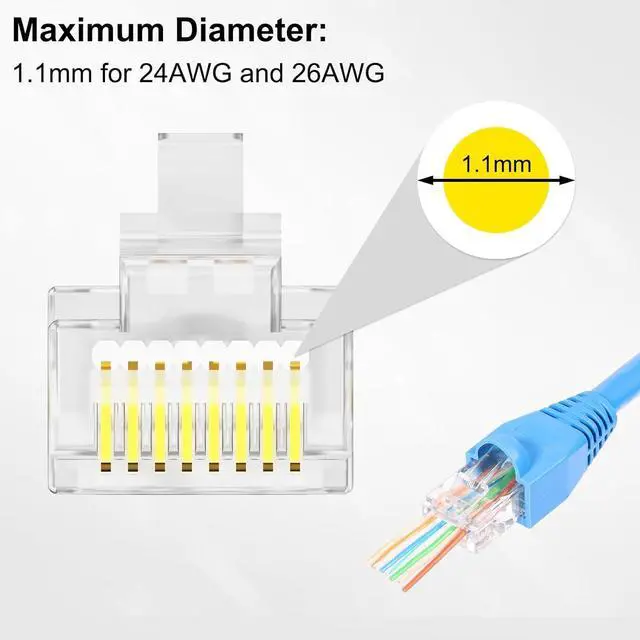 Alt view image 3 of 7 - 50PCS RJ45 Connectors, Ethernet Cat6 Connector, RJ45 Pass Through Connector, Cat 6 Pass Through RJ45 Connectors for Solid or Stranded UTP Ethernet Cable