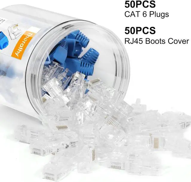 Alt view image 2 of 7 - 50PCS RJ45 Connectors, Ethernet Cat6 Connector, RJ45 Pass Through Connector, Cat 6 Pass Through RJ45 Connectors for Solid or Stranded UTP Ethernet Cable