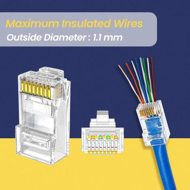 Alt view image 3 of 6 - Cat6 RJ45 Pass Through Connectors 130-Pack Cat6 Cat5 Ethernet Connector for Solid or Stranded UTP Cable 100PCS Cat6 Cat5e Connectors, 30PCS Self-Adhesive Cable Clips and Mini Stripper