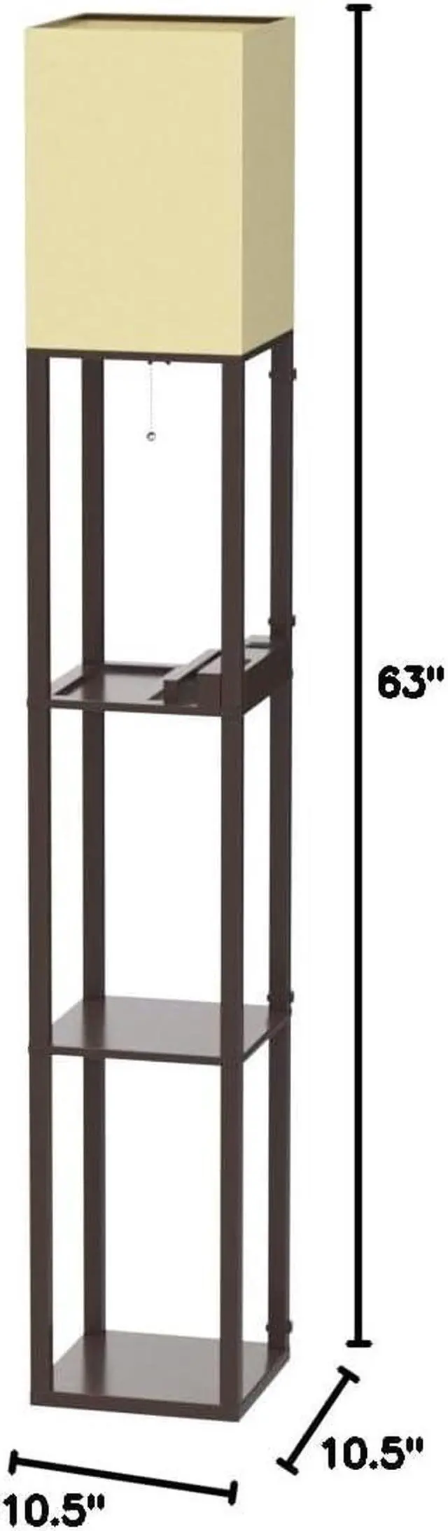 Alt view image 2 of 7 - Floor Lamp with Shelves, Shelf Floor Lamps by Solid Wood with 2 Charging Ports and 1 Power Outlet, Floor Lamps for Bedrooms, Lamps for Living Room, Brown Color