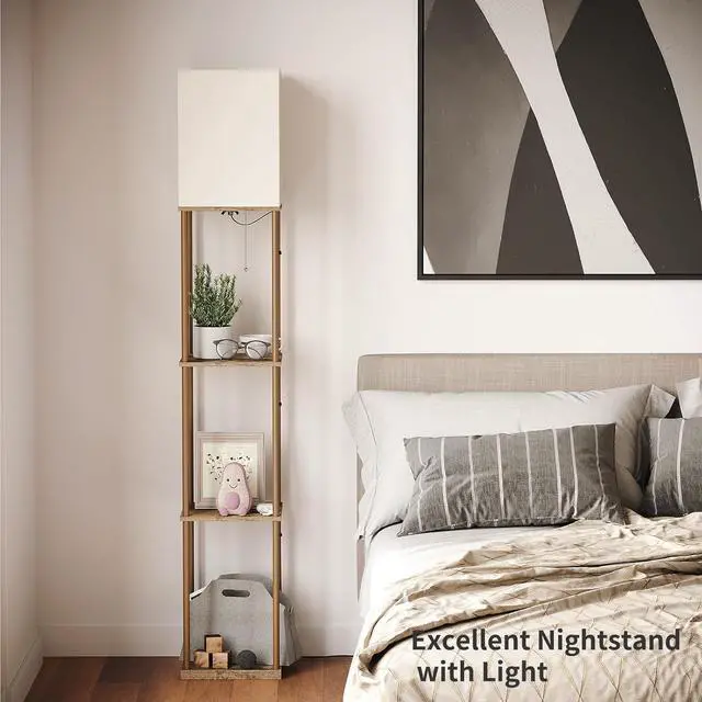 Alt view image 6 of 7 - Floor Lamp with Shelves, Modern Square Shelf Lamp, Display Shelf Standing Lamp with 3 Color Temperature Bulb, Corner Bookshelf Lamp for Living Room and Bedroom Office, Home Decor