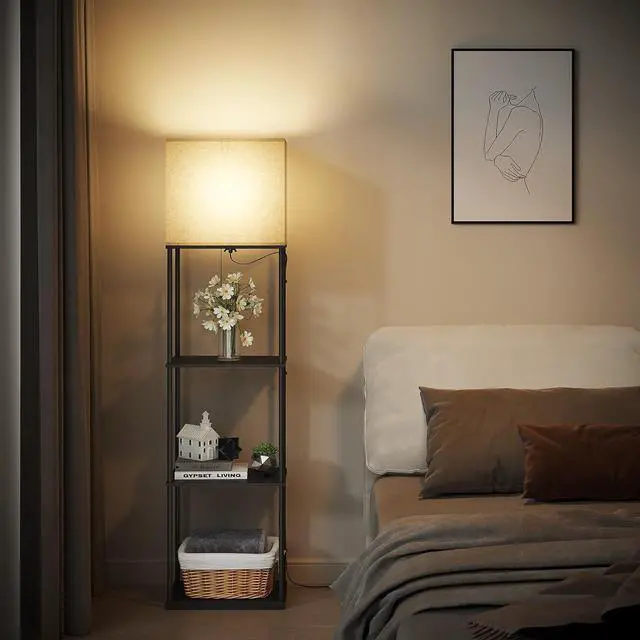 Alt view image 6 of 7 - Large Size Floor Lamp with Shelves, 4-Tier Modern Standing Lamp with 3 Color Temperature Bulb, Tall Floor Lamp with Shelf, Corner Display Bookshelf Lamps for Living Room, Bedroom, Office