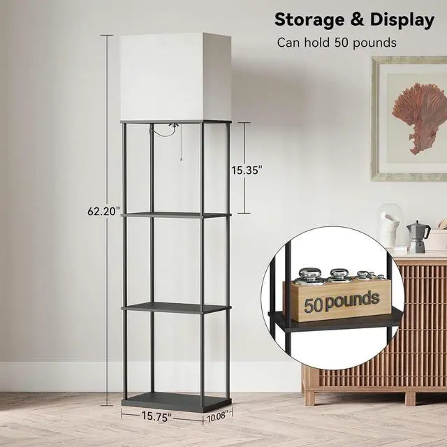 Alt view image 3 of 7 - Large Size Floor Lamp with Shelves, 4-Tier Modern Standing Lamp with 3 Color Temperature Bulb, Tall Floor Lamp with Shelf, Corner Display Bookshelf Lamps for Living Room, Bedroom, Office