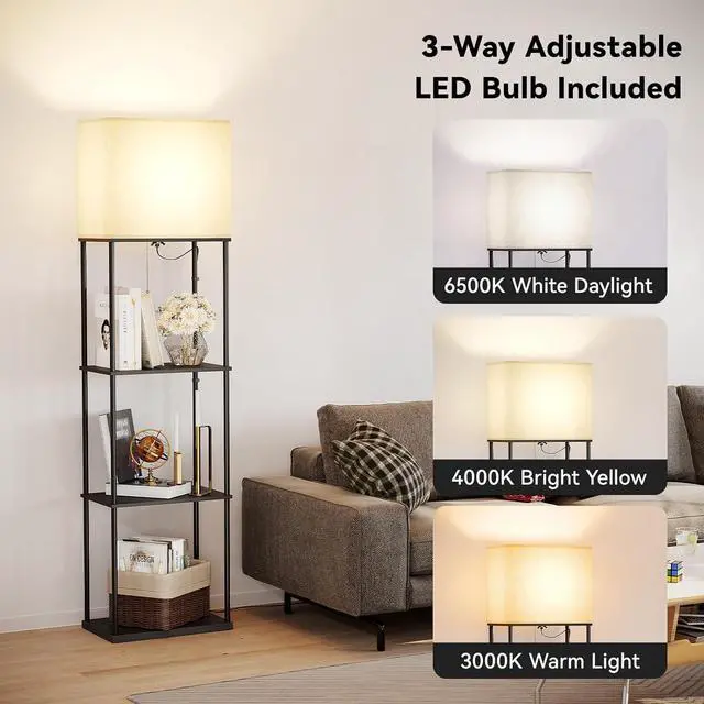 Alt view image 2 of 7 - Large Size Floor Lamp with Shelves, 4-Tier Modern Standing Lamp with 3 Color Temperature Bulb, Tall Floor Lamp with Shelf, Corner Display Bookshelf Lamps for Living Room, Bedroom, Office