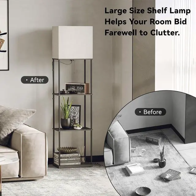 Alt view image 5 of 7 - Large Size Floor Lamp with Shelves, 4-Tier Modern Standing Lamp with 3 Color Temperature Bulb, Tall Floor Lamp with Shelf, Corner Display Bookshelf Lamps for Living Room, Bedroom, Office