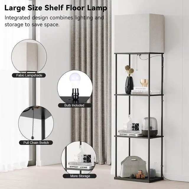 Alt view image 4 of 7 - Large Size Floor Lamp with Shelves, 4-Tier Modern Standing Lamp with 3 Color Temperature Bulb, Tall Floor Lamp with Shelf, Corner Display Bookshelf Lamps for Living Room, Bedroom, Office