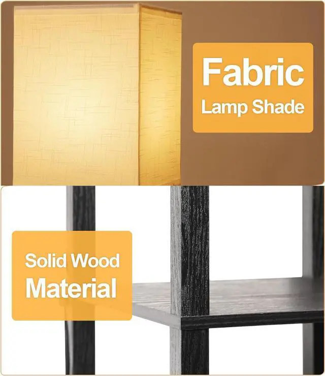 Alt view image 2 of 7 - Floor Lamp with Shelves for Living Room, Shelf Floor Lamp with 3 CCT LED Bulb, Corner Display Standing Column Lamp Etagere Organizer Tower Nightstand with White Linen Shade for Bedroom, Office