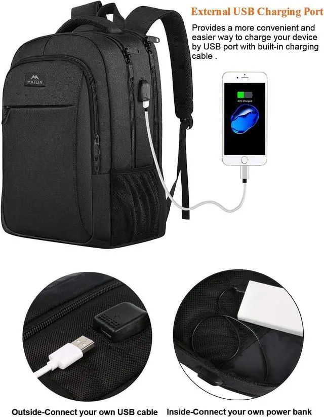 Alt view image 2 of 7 - Business Laptop Backpack, 15.6 Inch Travel Laptop Bag Rucksack with USB Charging Port, Water-Resistant Bag Daypack for Work College Computer Men Women Backpack, Black