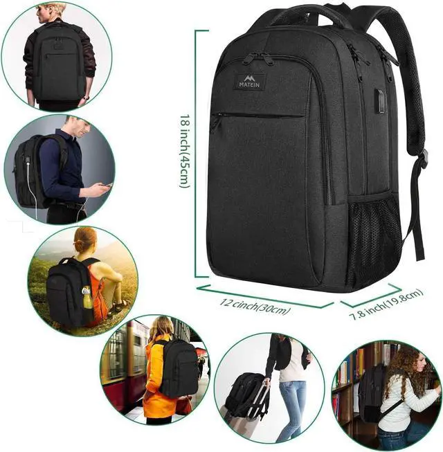 Alt view image 6 of 7 - Business Laptop Backpack, 15.6 Inch Travel Laptop Bag Rucksack with USB Charging Port, Water-Resistant Bag Daypack for Work College Computer Men Women Backpack, Black