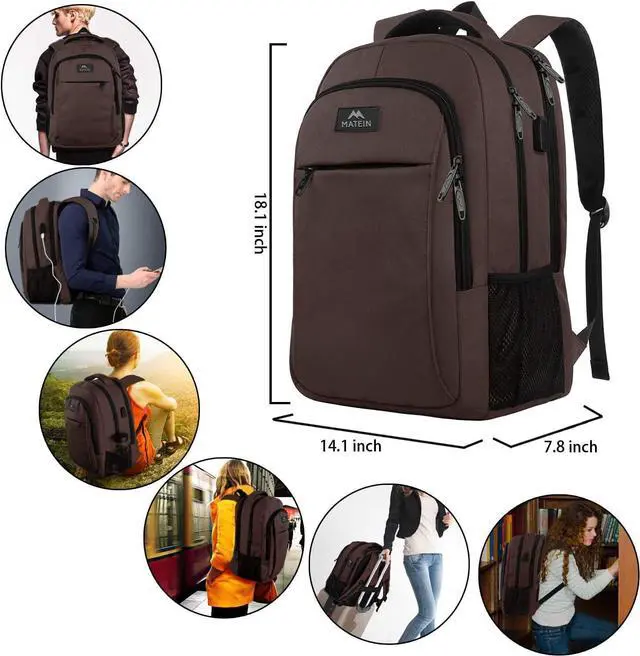 Alt view image 6 of 7 - 15-inch Laptop Backpack, School Backpack with USB for Men Women and College Student, Sturdy Laptop Bag for Laptop Accessories Water Resistant Travel Backpack Functional Birthday Gifts,Brown