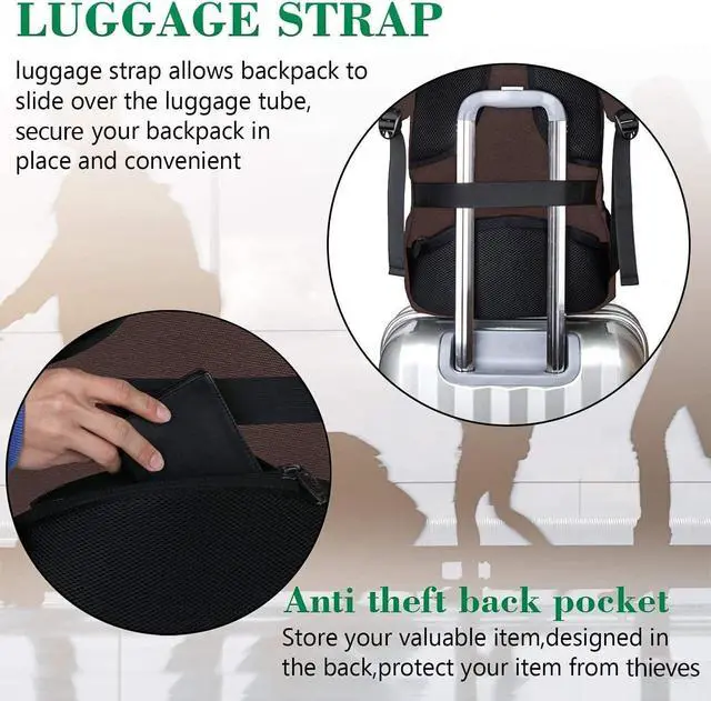 Alt view image 3 of 7 - 15-inch Laptop Backpack, School Backpack with USB for Men Women and College Student, Sturdy Laptop Bag for Laptop Accessories Water Resistant Travel Backpack Functional Birthday Gifts,Brown