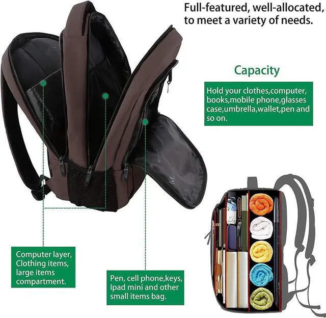 Alt view image 7 of 7 - 15-inch Laptop Backpack, School Backpack with USB for Men Women and College Student, Sturdy Laptop Bag for Laptop Accessories Water Resistant Travel Backpack Functional Birthday Gifts,Brown